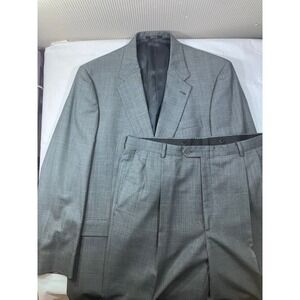 Hart Schaffner Marx Gray Glen Check Men Two Piece Suit 44L Pleated Cuffed Formal